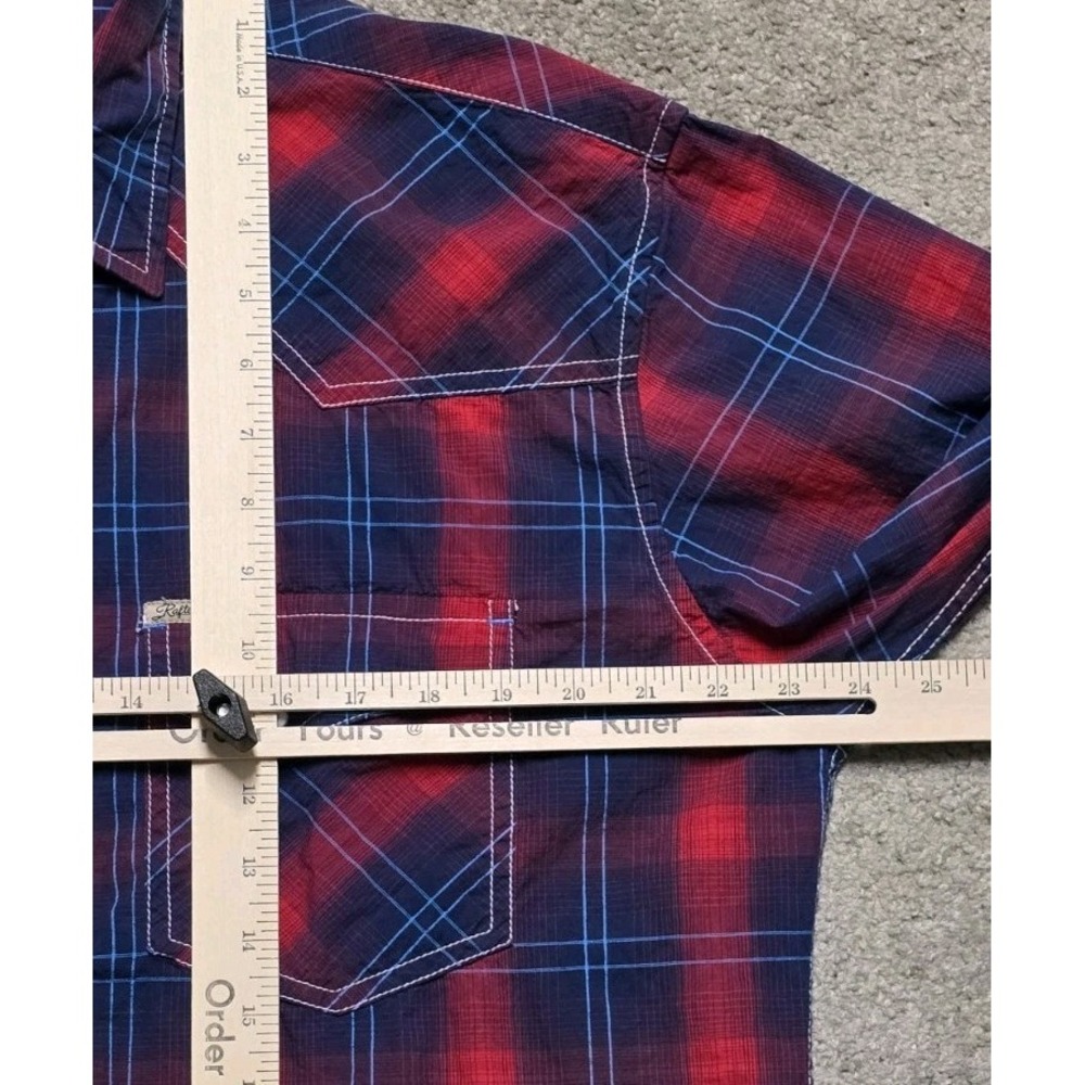 Rafter C Shirt Red Pro-Flex Performance Pearl Snap Western Mens L Blue Red Plaid - Picture 15 of 16
